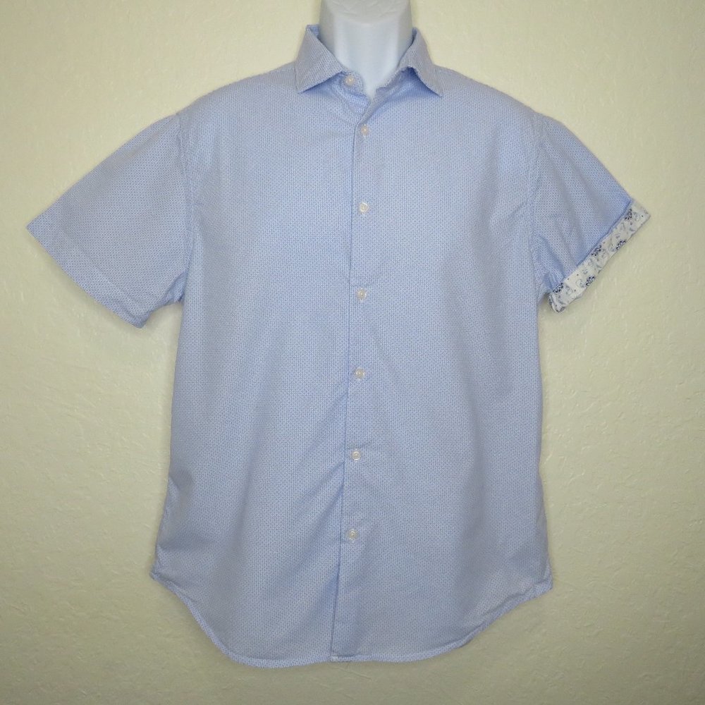 Denim & Flower* Men's Short Sleeve Button Down Curved BOHO Design Shirt~‎ Large